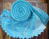 SBJR40-12 Pale to Medium Aqua Prints Fabric Roll 40 x 6.5cm x 110 cm Strips.