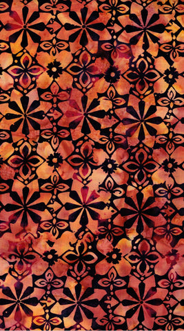 Orange Batik Fabric for Patchwork, Quilting, Sewing and Textile Art: Orange, Black, Gold, Tan Geometric pattern Hoffman Batik/CAOY 283 H