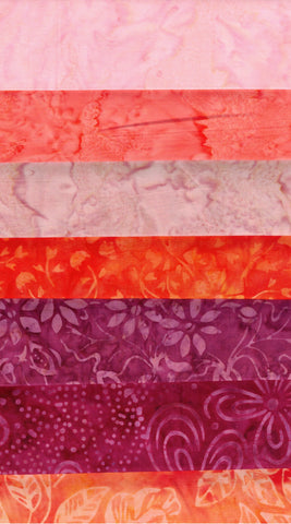 Pink, Orange Batik Bundle Garden Sundial Starter Pack- 3 Fat Quarters and 4 Fat Eighths/ SBFQE7GS-11