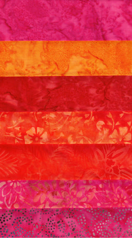 Pink, Orange Batik Bundle Garden Sundial Starter Pack- 3 Fat Quarters and 4 Fat Eighths/ SBFQE7GS-2
