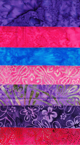 Purple, Pink Batik Bundle Garden Sundial Starter Pack- 3 Fat Quarters and 4 Fat Eighths/ SBFQE7GS-14