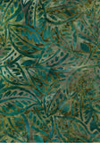 CAG 419 K Teal Green Leaves on Dark Grey Green Batik Fabric for Patchwork and Quilting