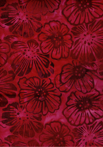 CAR 405 Dark Burgundy Red Flowers Batik for Patchwork and Quilting