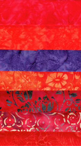 Red, Orange, Purple Batik Bundle Garden Sundial Starter Pack- 3 Fat Quarters and 4 Fat Eighths/ SBFQE7GS-9