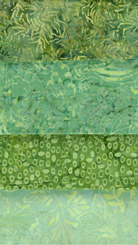 SBFE4-20 Stash Builder [4 Fat Eighths] Green Medium Colour Value Batik Fabric Patchwork and Quilting