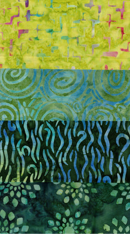 SBFE4-9 Stash Builder [4 Fat Eighths] Green Light - Dark Value Batik Fabric Patchwork and Quilting