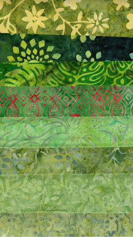 SBFE8-5 Bundle of 8 Fat Eighths Green Batik Fabric.