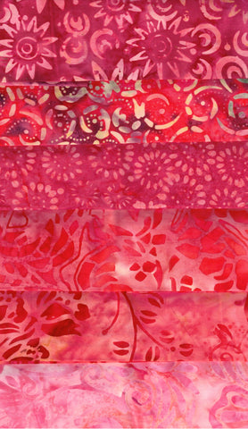 SBSQ12-2 Floral Boutique Red Pink Batik Fabric for Patchwork and Quilting, Set of 12 Skinny Quarters, 3M Total