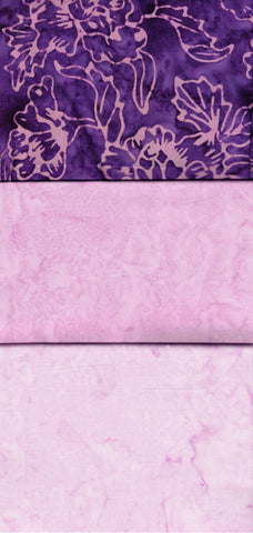 AT 191 Purple Mauve Print with 2 co-ordinating Fat Quarters [3 Pack ] Batik Fabric Patchwork and Quilting