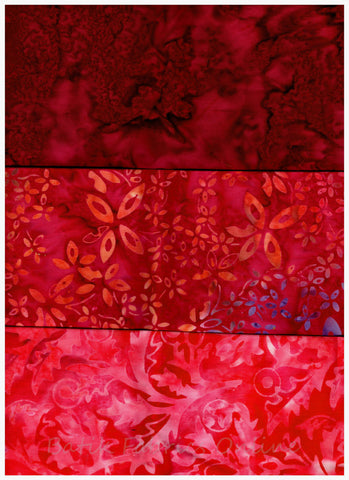 SBFQ3-14 Stash Builder Coordinating Pale to Dark Red Prints[3 Fat Quarters] Batik Fabric Patchwork and Quilting