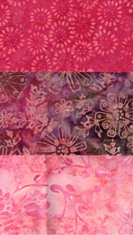 SBFQ3-27 Stash Builder Coordinating Prints Apricot Pink Florals [3 Fat Quarters] Batik Fabric Patchwork and Quilting