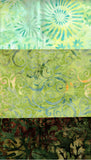 Light, Medium and Dark Green Cotton Batik Fabrics