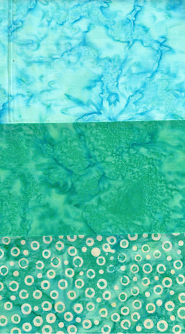 SBFQ3-34 Stash Builder Coordinating Prints and Tonals Aqua [3 Fat Quarters] Batik Fabric Patchwork and Quilting