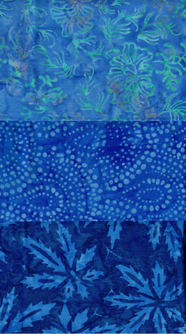 SBFQ3-35 Stash Builder Coordinating Blue Prints [3 Fat Quarters] Batik Fabric Patchwork and Quilting