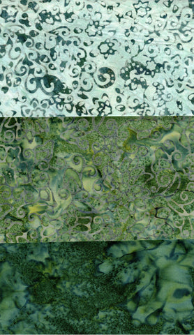 SBFQ3-36 Stash Builder Coordinating Green Prints [3 Fat Quarters] Batik Fabric Patchwork and Quilting
