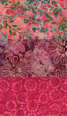 SBFQ3-37 Stash Builder Coordinating Prints Apricot Pink Florals [3 Fat Quarters] Batik Fabric Patchwork and Quilting