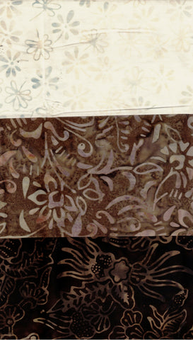 SBFQ3-38 Stash Builder Coordinating Brown, Tan and Cream Prints [3 Fat Quarters] Batik Fabric Patchwork and Quilting