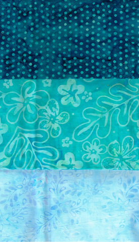 SB FQ3-42 Stash Builder Coordinating Aqua Blue Prints [3 Fat Quarters] Batik Fabric Patchwork and Quilting