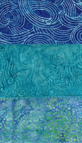 SBFQ3-43 Stash Builder Coordinating Aqua Blue Prints [3 Fat Quarters] Batik Fabric Patchwork and Quilting