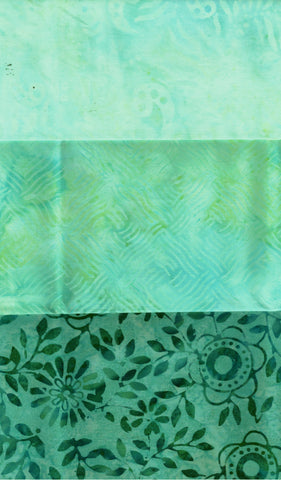 SBFQ3-45 Stash Builder Coordinating Aqua Prints [3 Fat Quarters] Batik Fabric Patchwork and Quilting