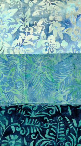 SBFQ3-47 Stash Builder Coordinating Aqua Blue Prints [3 Fat Quarters] Batik Fabric Patchwork and Quilting