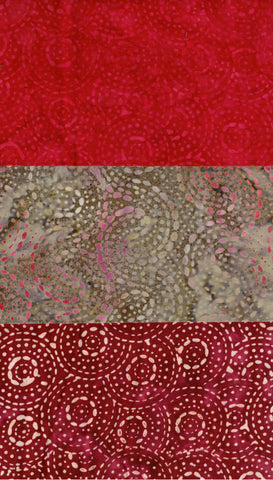 SBFQ3-4 Stash Builder Coordinating Tan Red Dots and Dashes Prints [3 Fat Quarters] Batik Fabric Patchwork and Quilting
