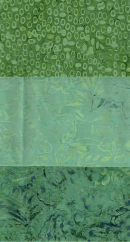 SBFQ3-50 Stash Builder Coordinating Green Prints [3 Fat Quarters] Batik Fabric Patchwork and Quilting