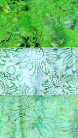 SBFQ3-51 Stash Builder Coordinating Green Prints [3 Fat Quarters] Batik Fabric Patchwork and Quilting