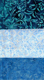 Collection of 3 Fat quarters Blue batik cotton fabric