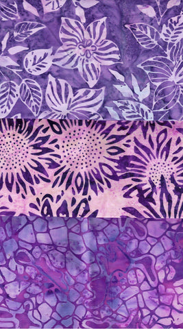 SBFQ3-55 Stash Builder Coordinating Purple Prints [3 Fat Quarters] Batik Fabric Patchwork and Quilting