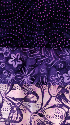 SBFQ3-57 Stash Builder Coordinating Purple Prints [3 Fat Quarters] Batik Fabric Patchwork and Quilting