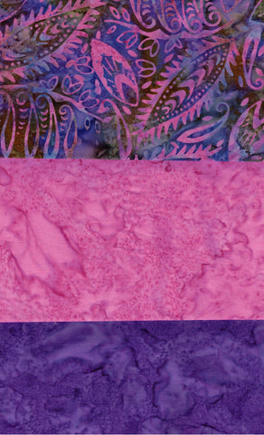 SBFQ3-61 Stash Builder Coordinating Purple and Pink Print and Tonals [3 Fat Quarters] Batik Fabric Patchwork and Quilting