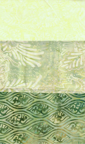 SBFQ3-65 Stash Builder Coordinating Pale Green Prints [3 Fat Quarters] Batik Fabric Patchwork and Quilting
