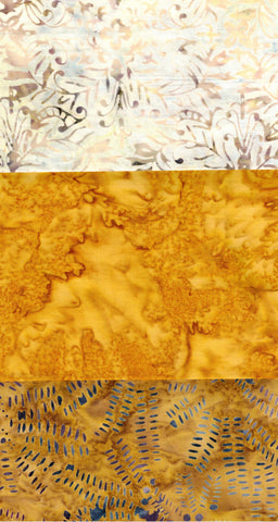 SBFQ3-66 Stash Builder Coordinating Cream to Mustard Prints [3 Fat Quarters] Batik Fabric Patchwork and Quilting