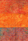 SBFQ3-6 Stash Builder Coordinating Prints Orange and One Tonal [3 Fat Quarters] Batik Fabric Patchwork and Quilting