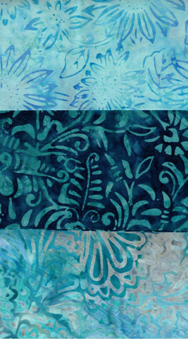 SBFQ3-74 Stash Builder Coordinating Aqua Prints [3 Fat Quarters] Batik Fabric Patchwork and Quilting
