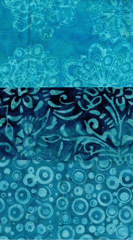 SBFQ3-75 Stash Builder Coordinating Aqua Prints [3 Fat Quarters] Batik Fabric Patchwork and Quilting
