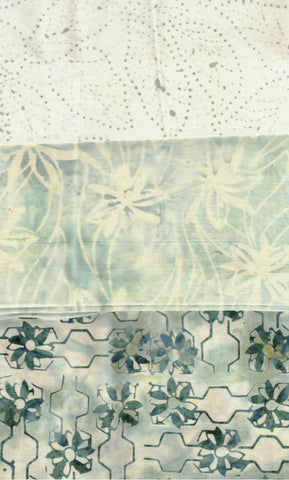 SBFE3-6 Stash Builder [3 Fat Eighths] Cream and Green Prints Batik Fabric Patchwork and Quilting