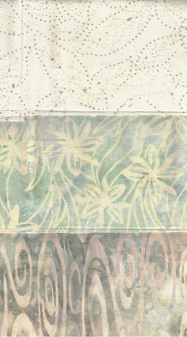 SBFQ3-78 Stash Builder Coordinating Pale Cream Green Prints [3 Fat Quarters] Batik Fabric Patchwork and Quilting
