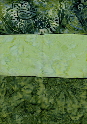 SBFQ3-Green 2 Stash Builder Coordinating Print and Two Tonals Green [3 Fat Quarters] Batik Fabric Patchwork and Quilting