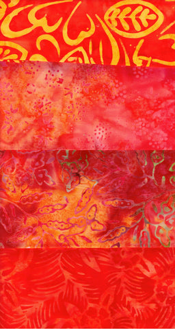 SBFQ4-102 Stash Builder Coordinating Orange Prints [4 Fat Quarters] Batik Fabric Patchwork and Quilting