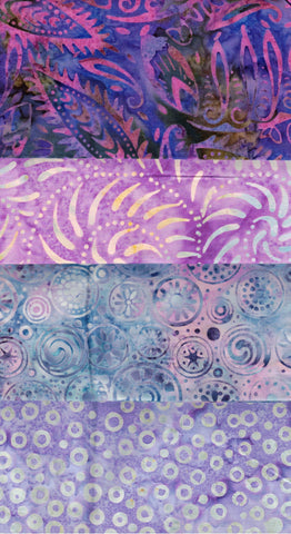 SBFQ4-103 Stash Builder Coordinating Purple Prints [4 Fat Quarters] Batik Fabric Patchwork and Quilting