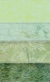 Collection of 4 Fat Quarters of Pale Green Batik Fabric