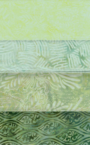 SBFQ4-104 Stash Builder Coordinating Green Prints [4 Fat Quarters] Batik Fabric Patchwork and Quilting