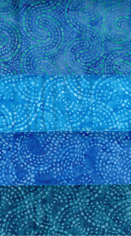SBFQ4-109 Stash Builder Coordinating Prints Blue Aqua Dots and Dashes [4 Fat Quarters] Batik Fabric Patchwork and Quilting