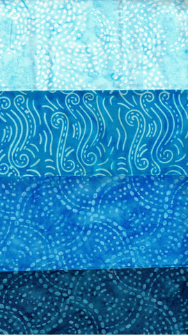 SBFQ4-110 Stash Builder Coordinating Prints Blue Aqua Dots and Dashes [4 Fat Quarters] Batik Fabric Patchwork and Quilting