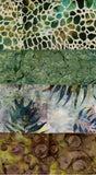 Four Green Brown Cotton Batik Fabric prints