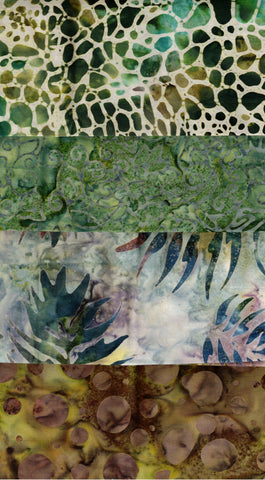 SBFQ4-111 Stash Builder Coordinating Green Prints [4 Fat Quarters] Batik Fabric Patchwork and Quilting