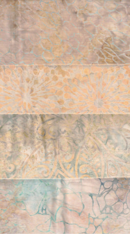 SBFQ4-112 Stash Builder Coordinating Cream Beige Prints [4 Fat Quarters] Batik Fabric Patchwork and Quilting