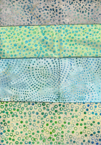 SBHM4-1 Stash Builder Coordinating Spots, Turquoise, Green, Aqua [4 Half Meter Pack] Batik Fabric Patchwork and Quilting